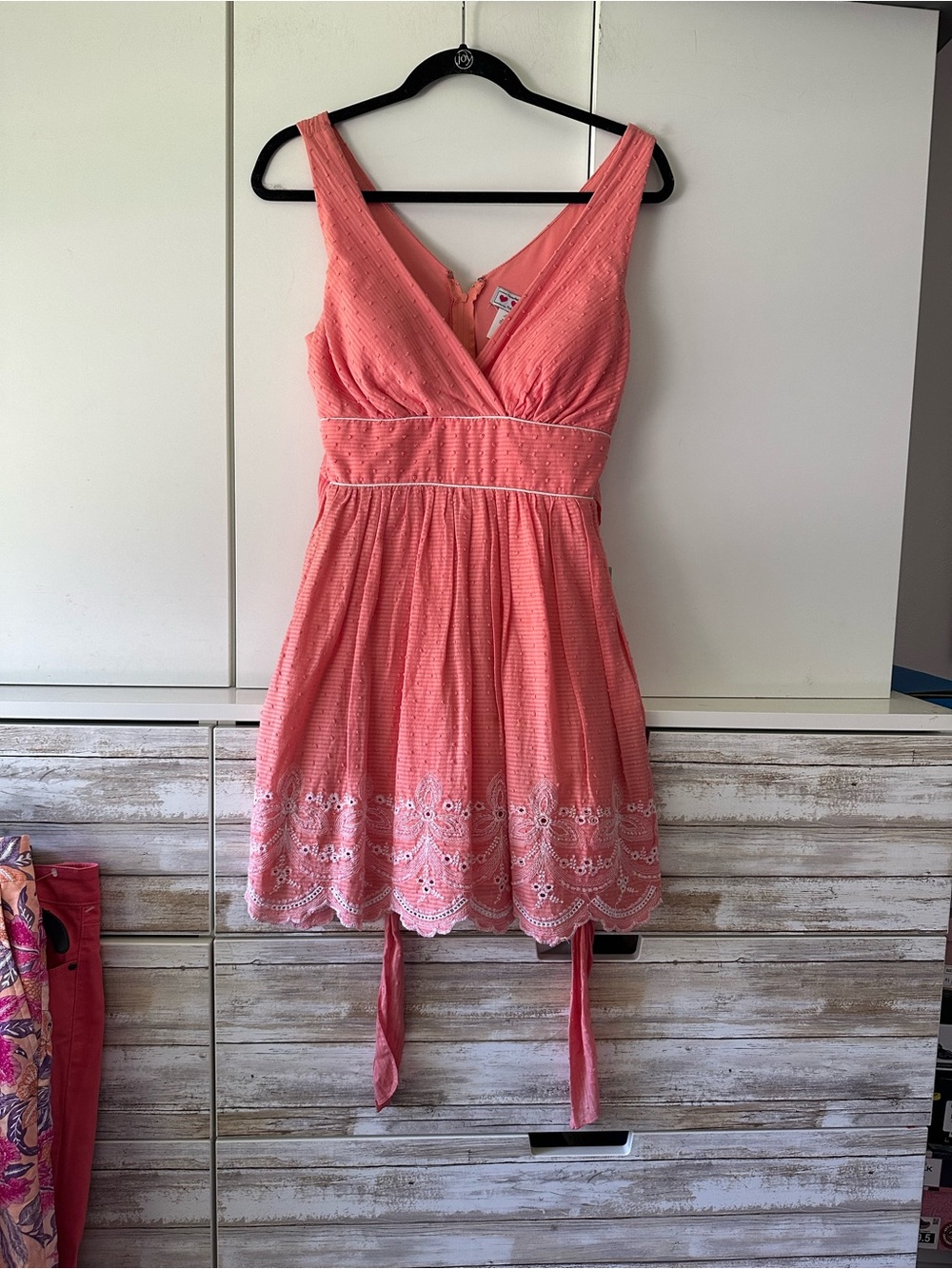 🩷 Trixxi Coral Swiss Dot Eyelet Sleeveless Dress Belted Juniors Size 3